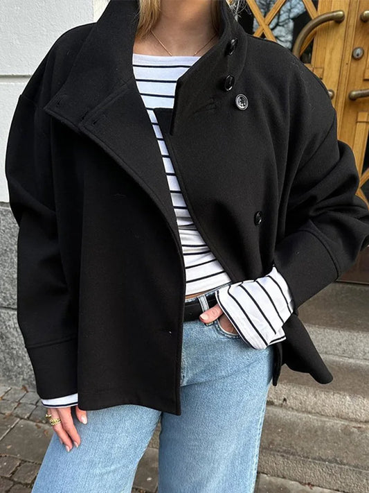 Stand Collar Women Winter Woolen Coats 2025 Autumn Single Breasted Loose Female Long Sleeve Jacket Office Lady Street Short Coat