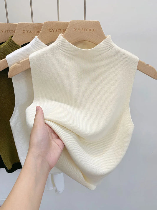 Women's Slim Fit Knitted Tank Top Sleeveless Short Sweater Vest Solid Spring Summer Pullover Casual Style