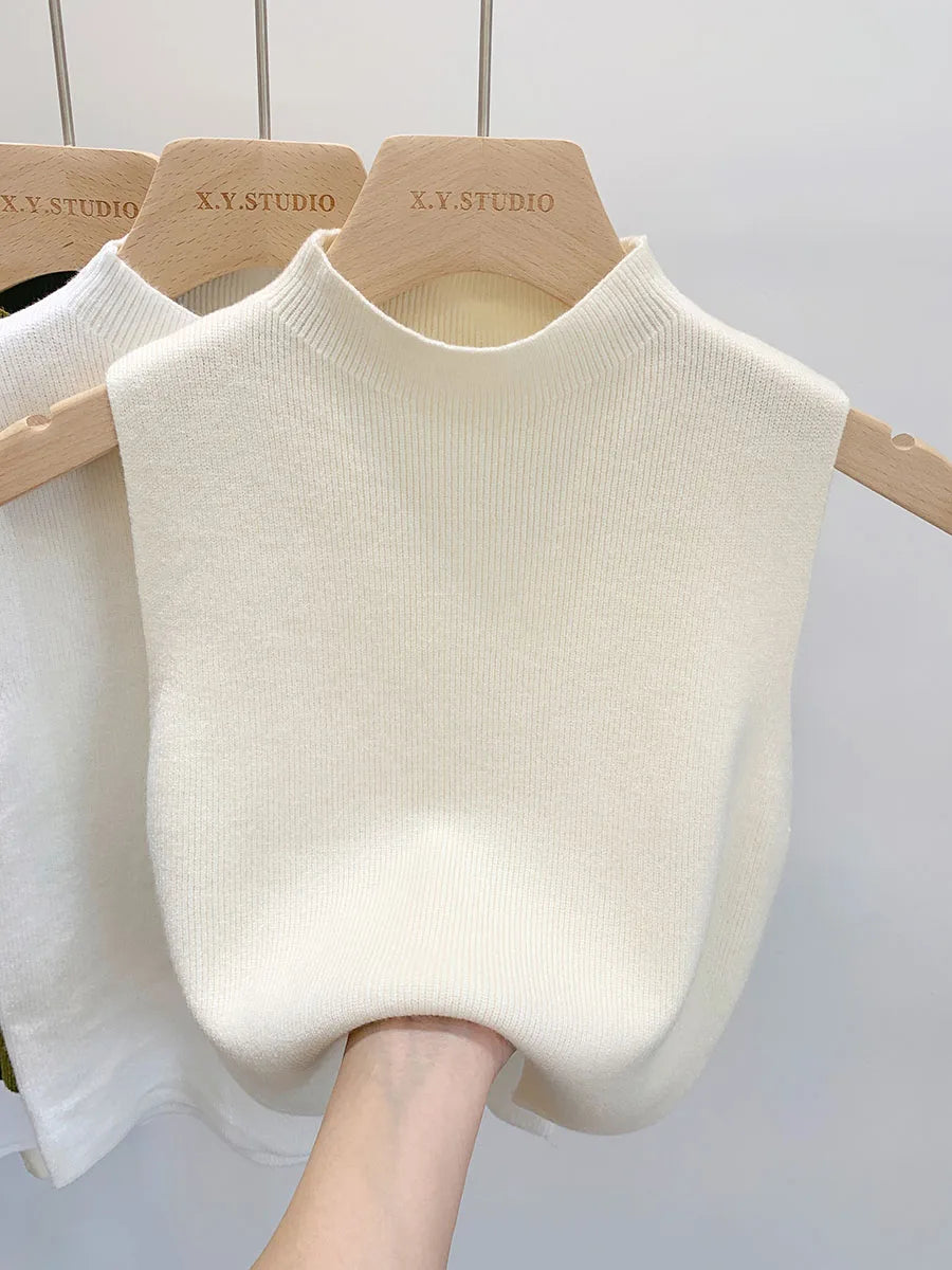 Women's Slim Fit Knitted Tank Top Sleeveless Short Sweater Vest Solid Spring Summer Pullover Casual Style