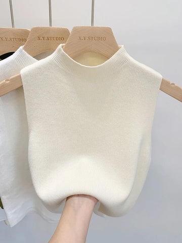 Women's Slim Fit Knitted Tank Top Sleeveless Short Sweater Vest Solid Spring Summer Pullover Casual Style
